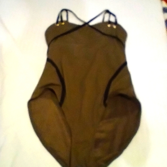 Spanx Olive Green One-Piece Swimsuit with Black Straps - Picture 5 of 9